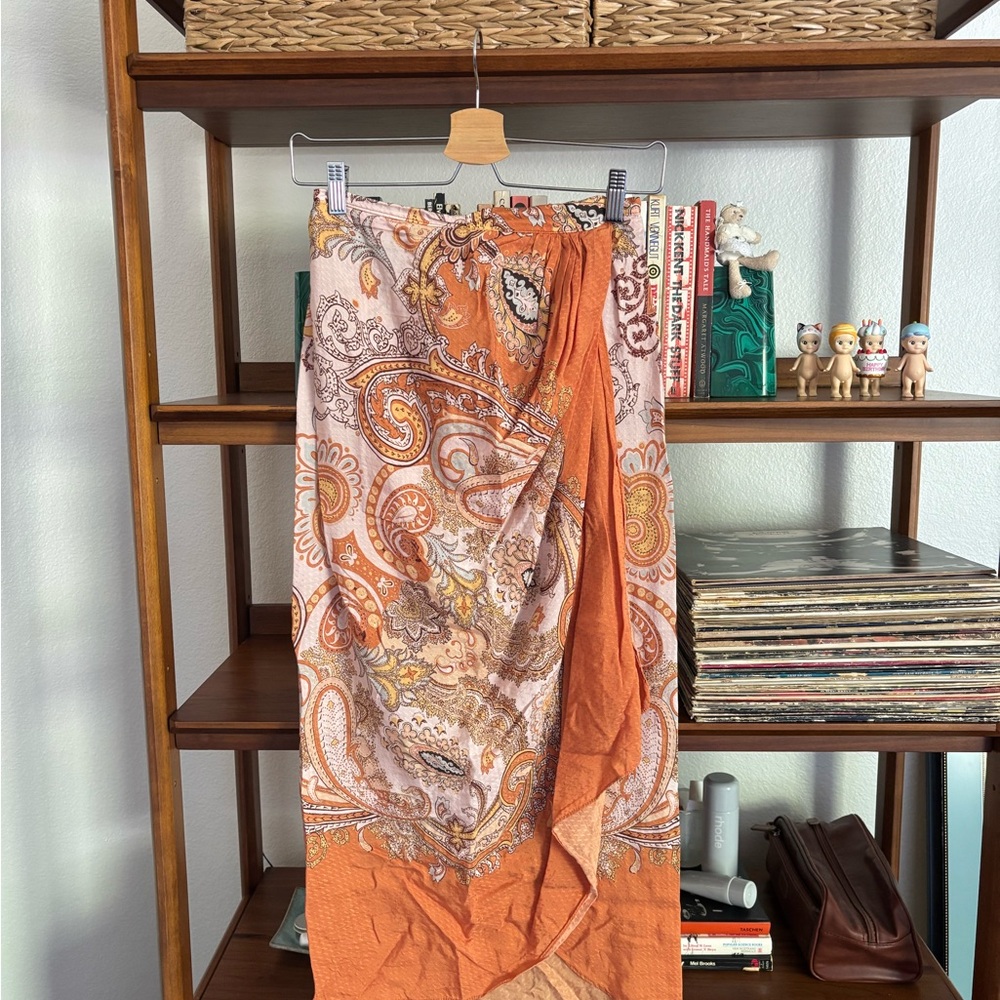 H&M Orange Paisley Midi Skirt